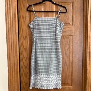 Vintage Gingham & Eyelet Dress, Black & White, Summer Cottagecore Coquette Girl